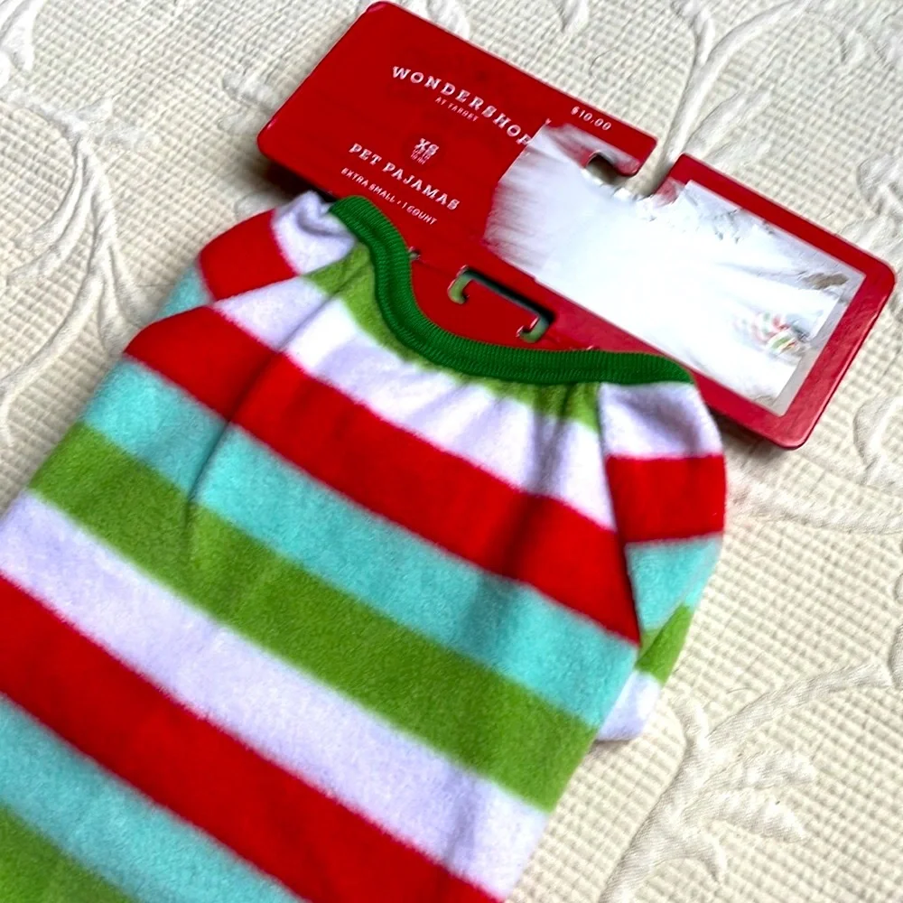 Pet Christmas Pajamas Fleece Flannel Striped Green Red White - Wondershop